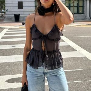 Zara ruffled semi sheer top